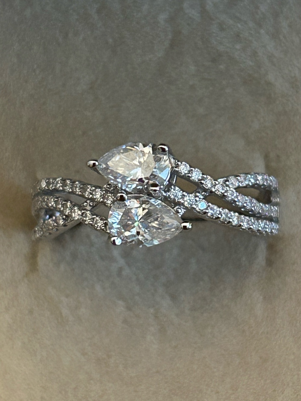 1.00CTW Double Pear-Cut & Pave’ Moissanite Intertwined 925 Sterling Silver Ring